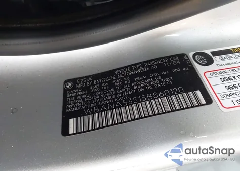 2005 BMW 525I from USA, damaged, VIN WBANA53515B860120